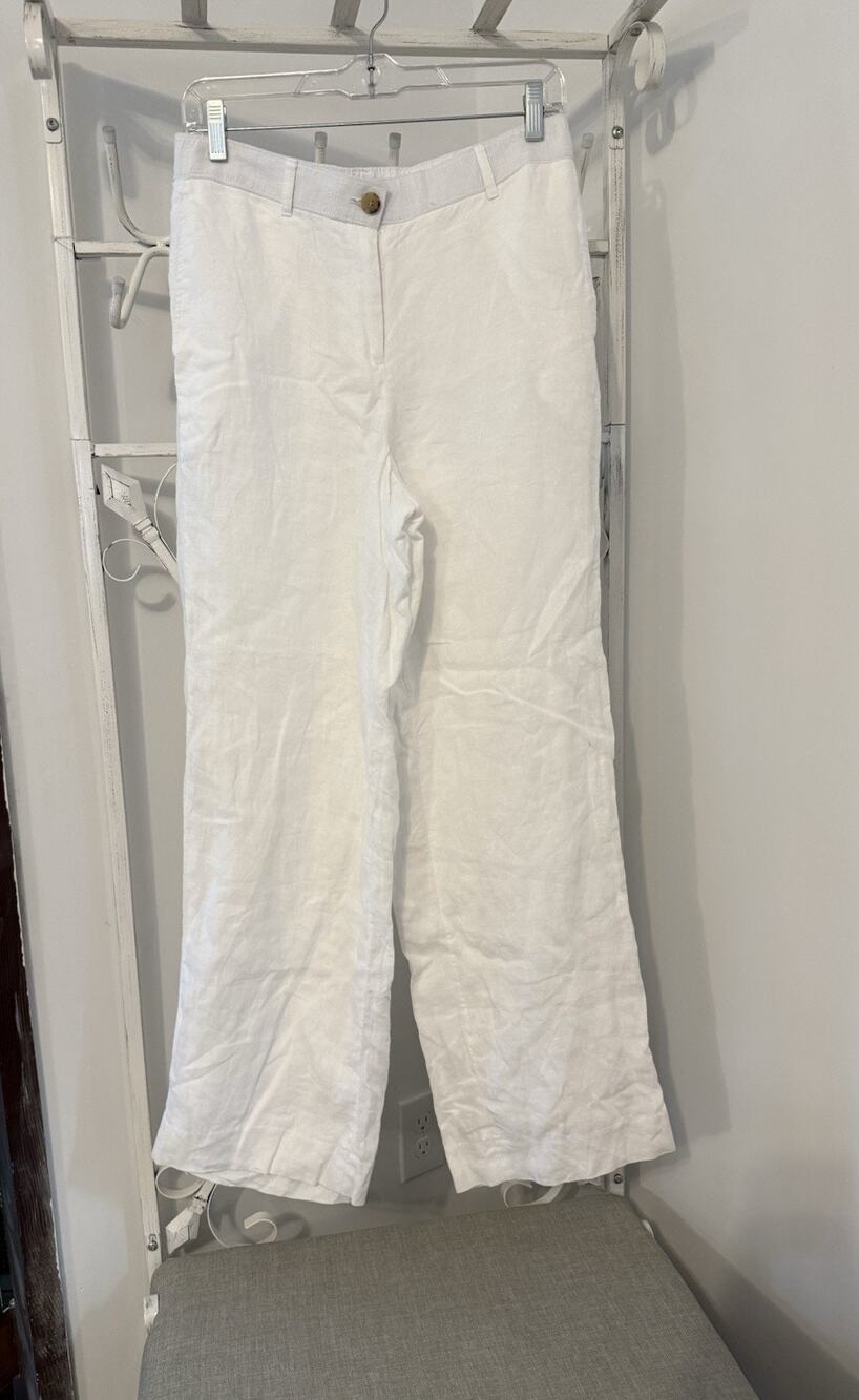 J.crew re-imagined linen white pants sm preppy